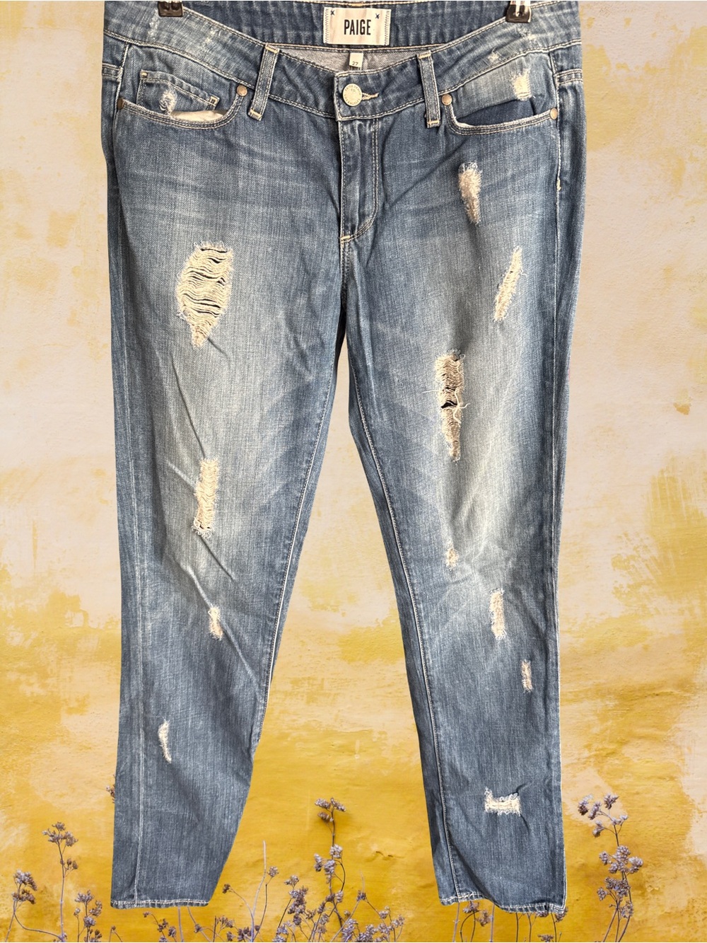 PAIGE Light Blue Distressed Skinny Jeans
